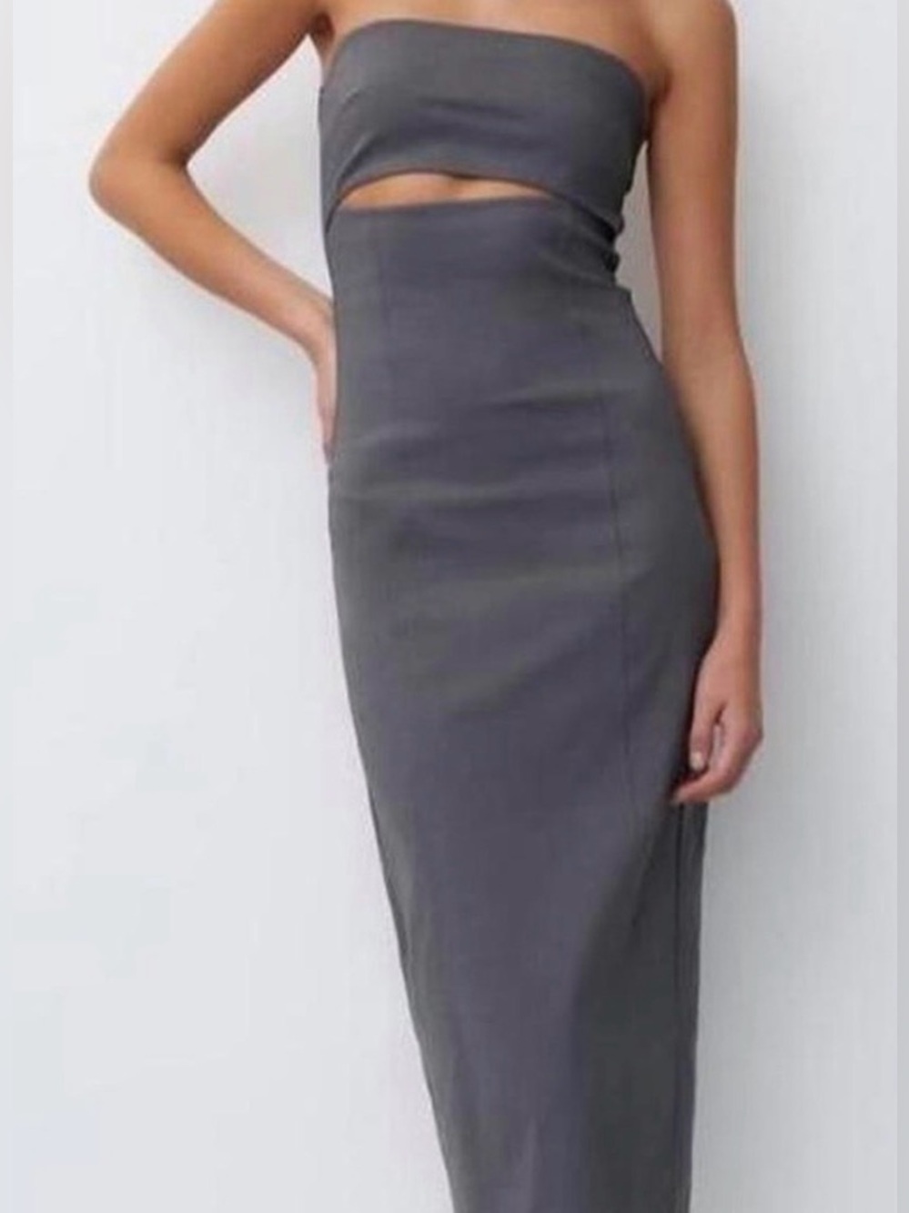 Pull&Bear Gray Strapless dress with cut-out detail